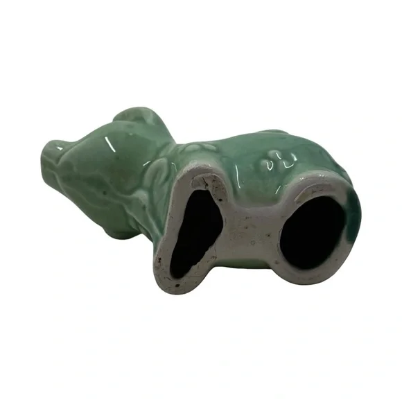 Antique Handmade Painted Ceramic Green Pig Farm Animal Figurine 3” - Picture 5 of 8